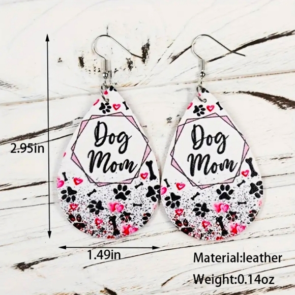 Dog Mom Earrings Pu Leather - Picture 3 of 3